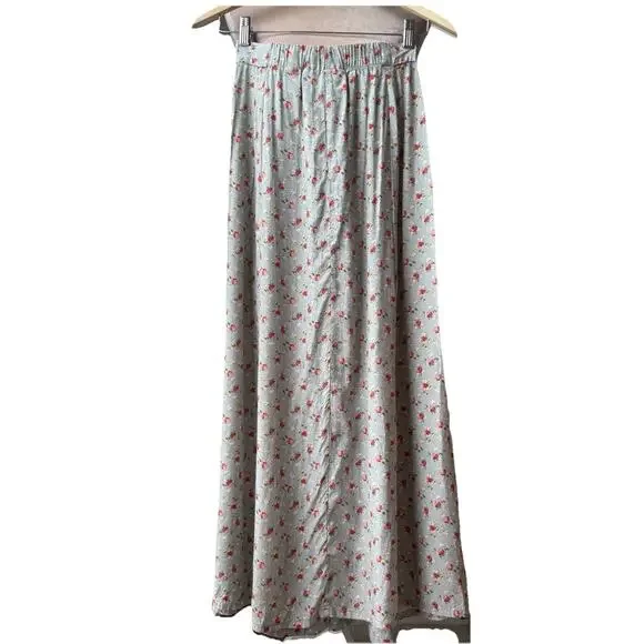 Vintage 90s Express Floral Midi Skirt Blue Rose Print Button Front Cottagecore S - Picture 7 of 11